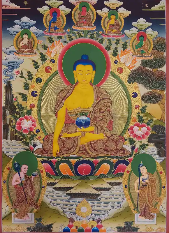 Thangka bouddhiste de Shakyamuni Buddha provenant du Népal