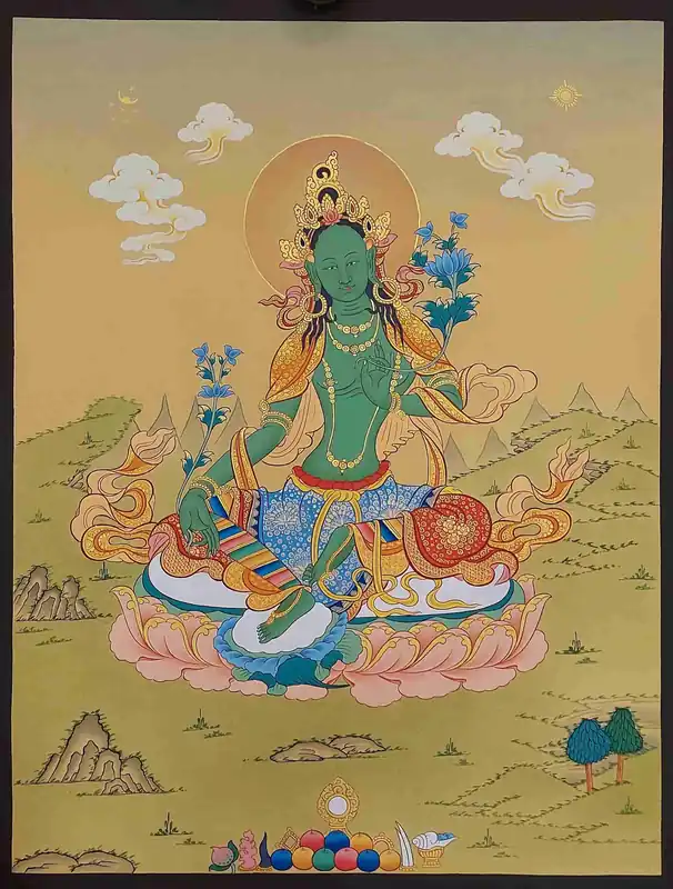 Thangka bouddhiste de Tara verte dans le style Karma Gadri