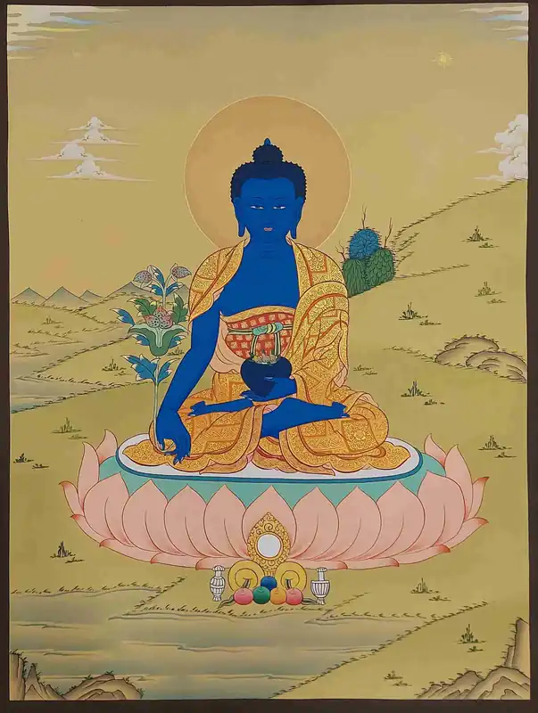 Peinture du Bouddha de la Médecine dans le style Karma Gadri