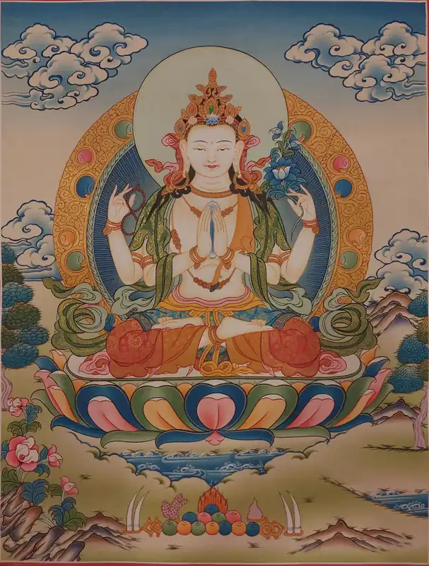 Art thangka de Chenrezig du Népal