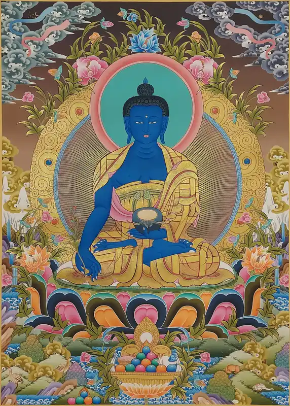 Thangka du Bouddha de la Médecine fait à la main