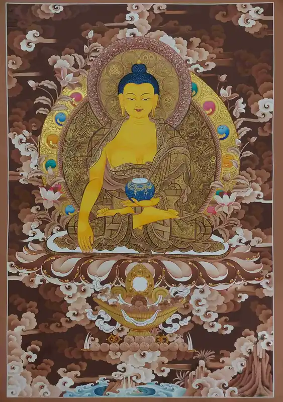 Thangka bouddhiste de Shakyamuni Buddha provenant du Népal.