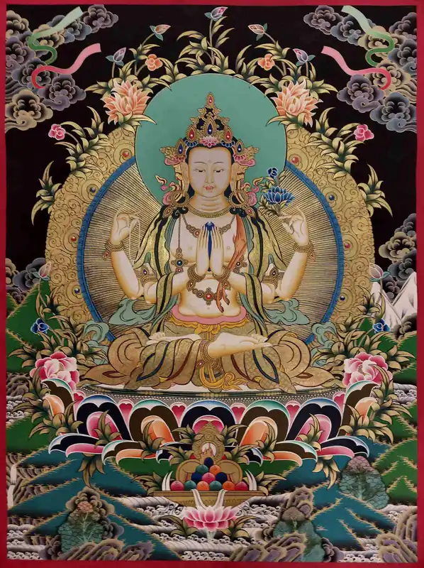 Art traditionnel de thangka de Chenrezig