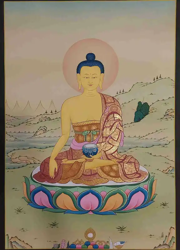 Thangka de Shakyamuni Bouddha dans le style Karma Gadri