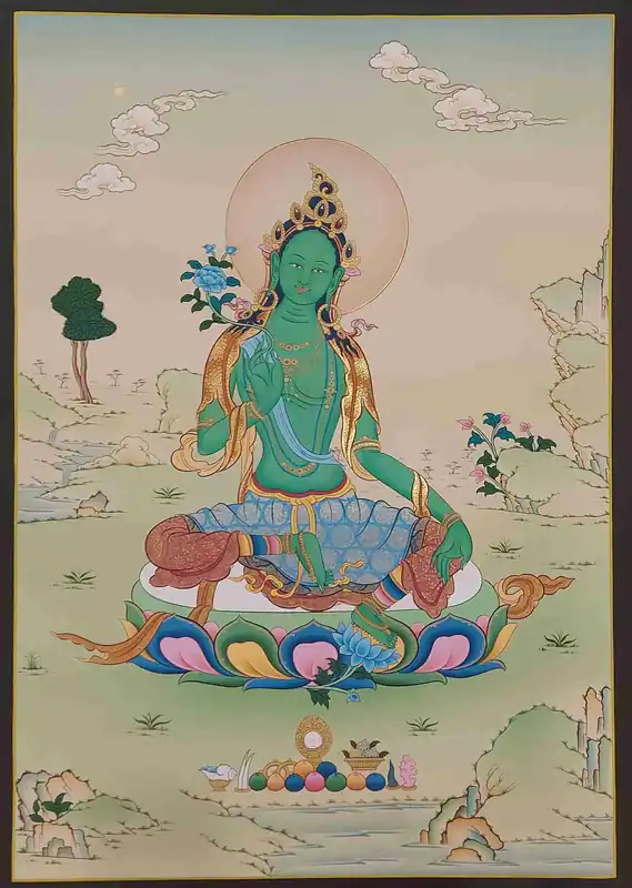 Thangka de la Tara Verte dans le style Karma Gadri