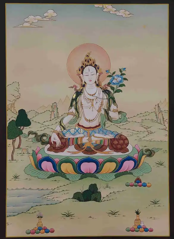 Thangka de la Tara Blanche dans le style Karma Gadri