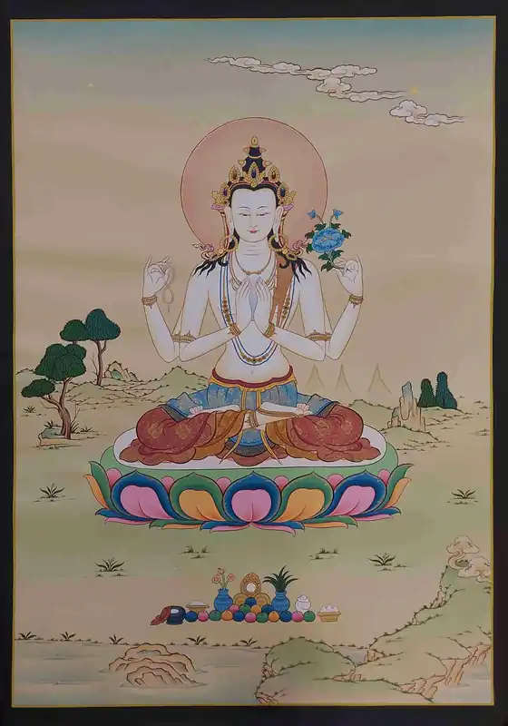 Thangka de Chenrezig dans le style Karma Gadri