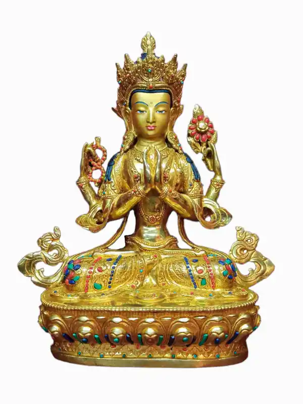 Statue tibétaine de Chenrezig de 35 cm