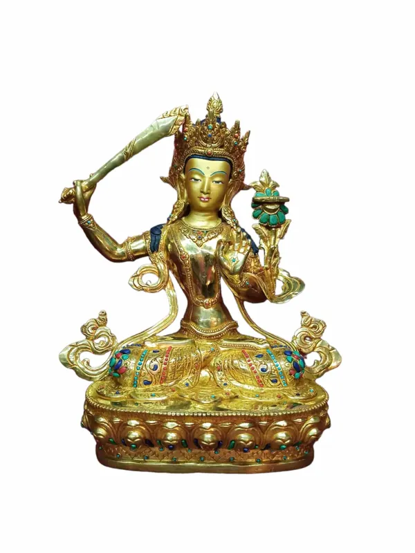 Statue traditionnelle de Manjushri de 35 cm
