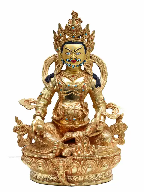 Statue traditionnelle en cuivre de Jambhala jaune du Népal
