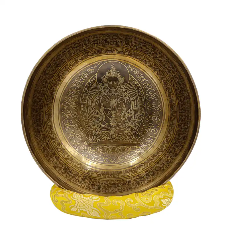 Bol chantant tibétain en laiton sculpté avec un double dorje