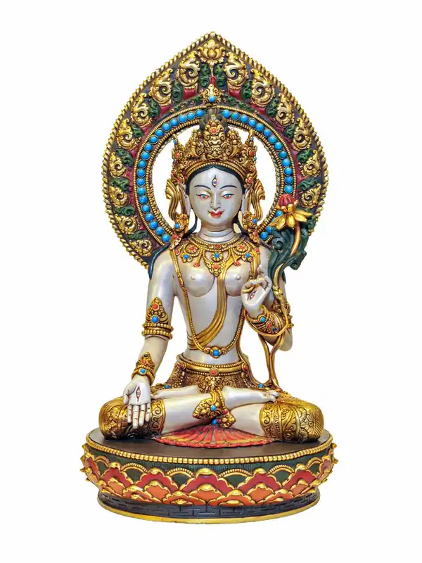 Statue rituelle en cuivre de Tara Blanche