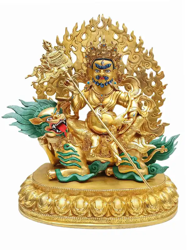 Statue en cuivre de Jambhala jaune, fabriquée à la main.