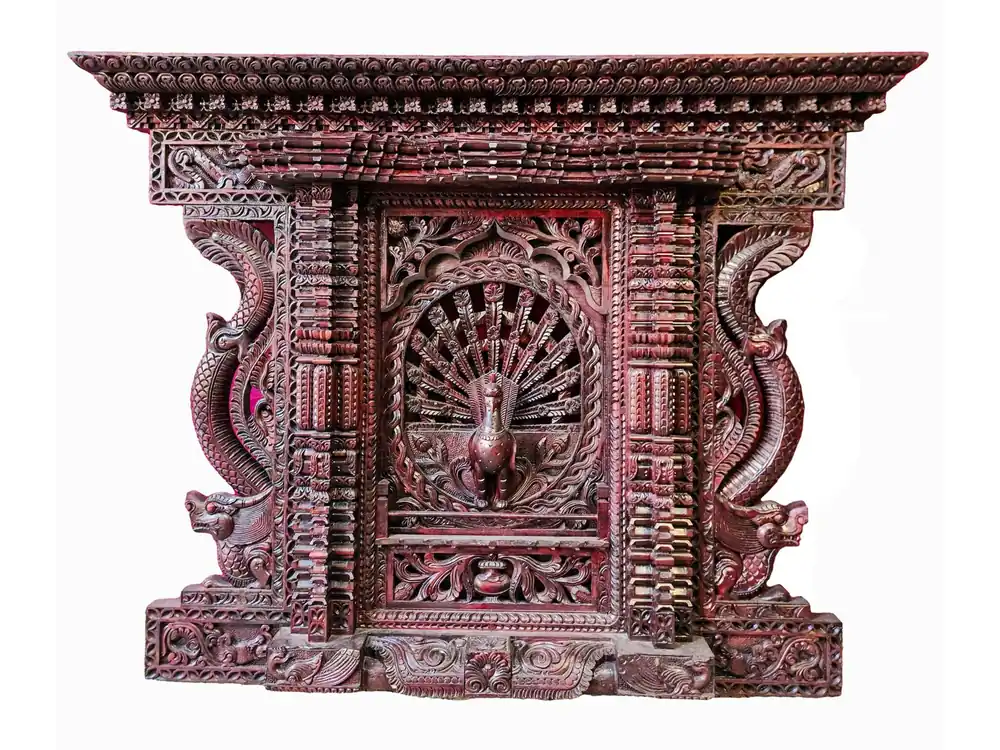 Fenêtre traditionnelle en bois Newari du Népal.
