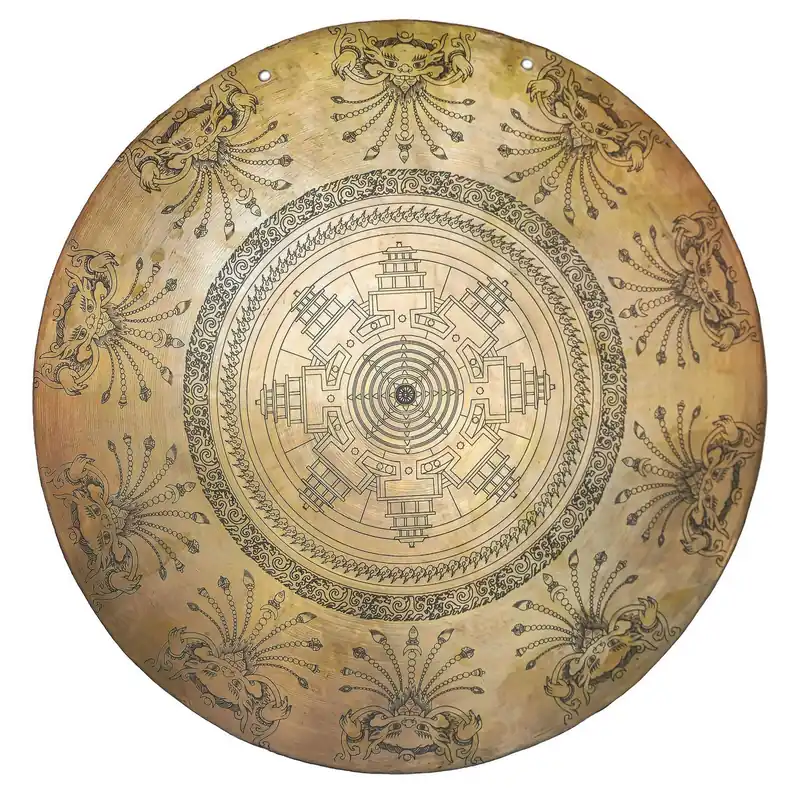 Gong tibétain avec un design de huit stupas