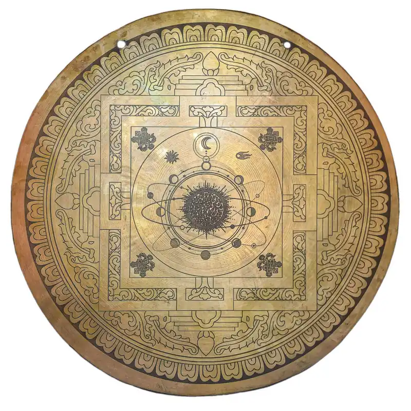 Gong tibétain avec un design du système solaire