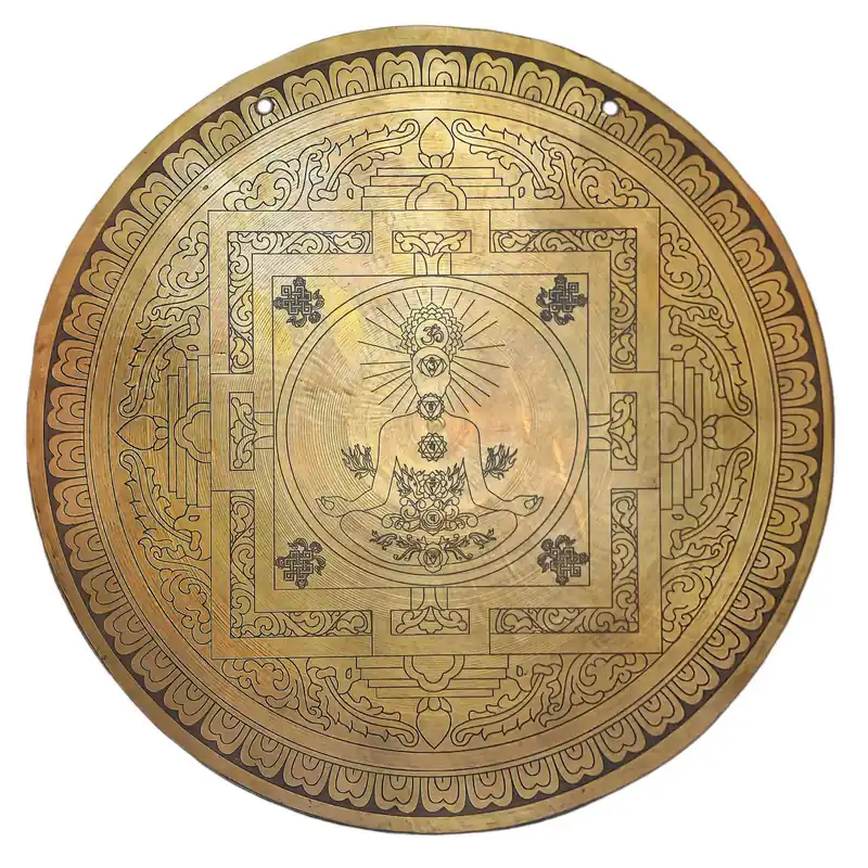 Cloche gong tibétaine avec motif de yogi
