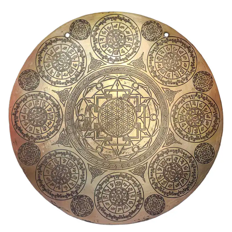 Gong tibétain fait main avec un design de Yantra