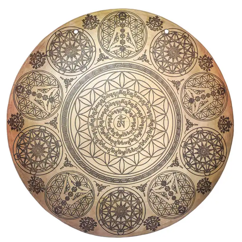 Gong tibétain avec le design Om mane padme hum