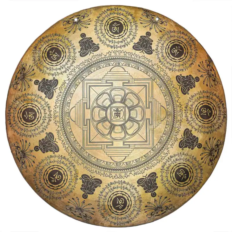 Gong en bois sculpté Om du Népal