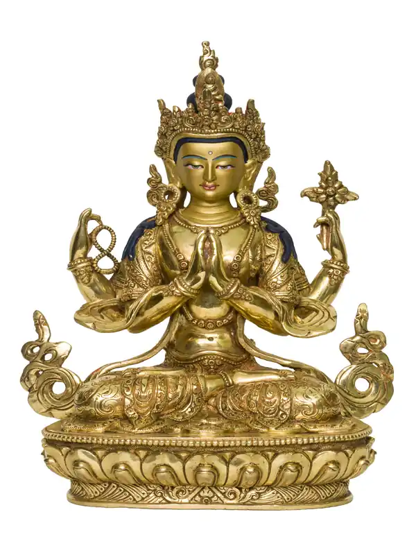 Statue rituelle en cuivre de Chenrezig du Népal