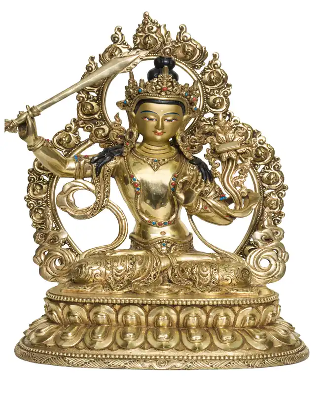 Statue en cuivre de Manjushri faite à la main du Népal