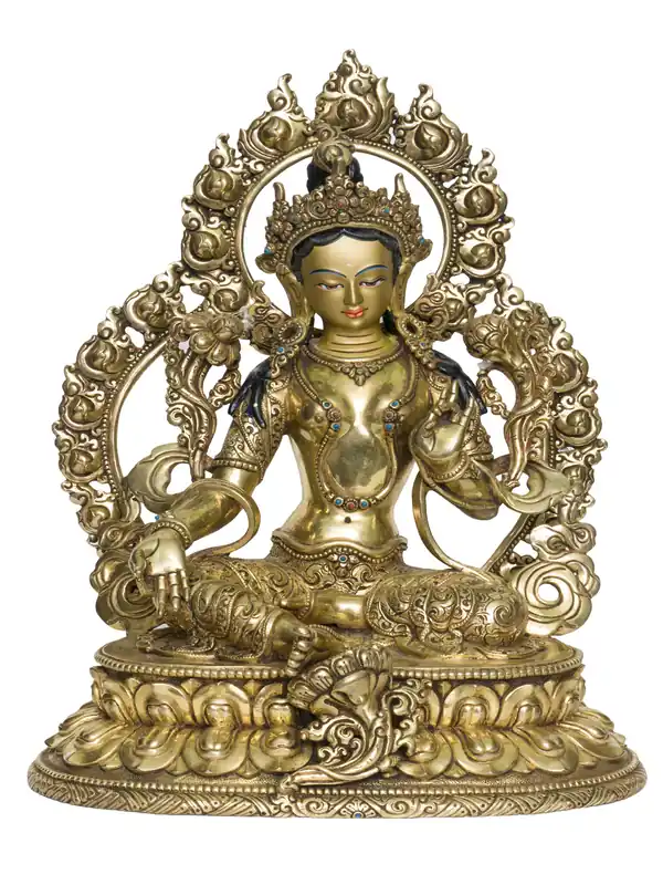 Statue traditionnelle en cuivre de Tara verte