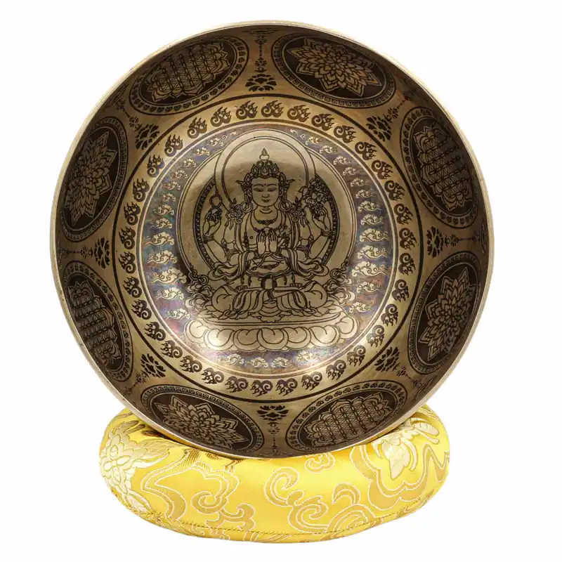 Bol chantant bouddhiste Jambati sculpté de Chenrezig