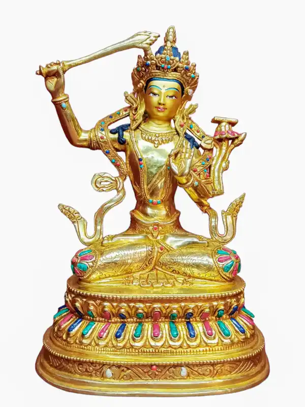 Statue en cuivre de Manjushri tibétain provenant du Népal