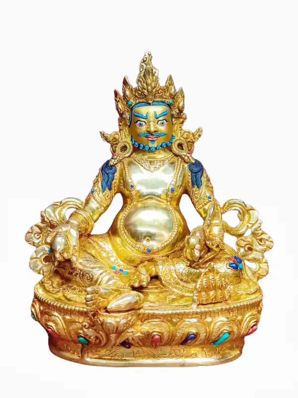 Statue rituelle en cuivre de Jambhala jaune