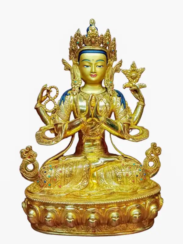Statue en cuivre de Chenrezig du Népal