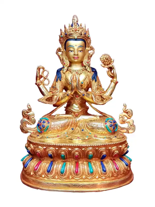 Statue de Chenrezig en cuivre faite à la main