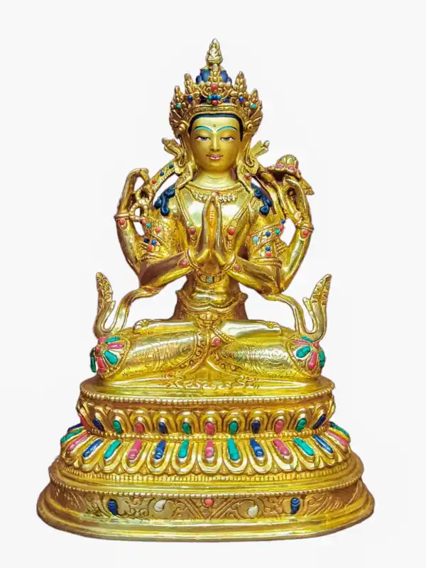 Statue rituelle en cuivre de Chenrezig
