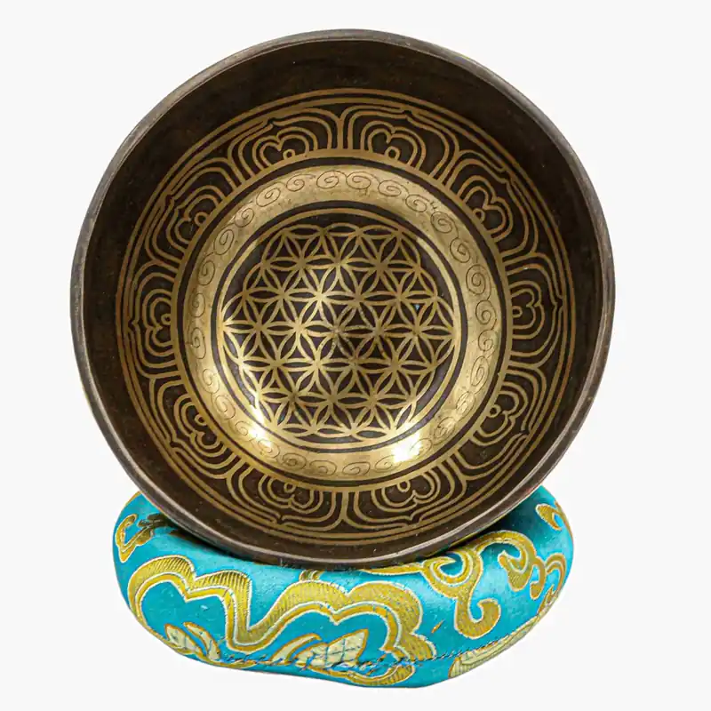 Bol jambati bouddhiste sculpté de fleurs de 8 cm