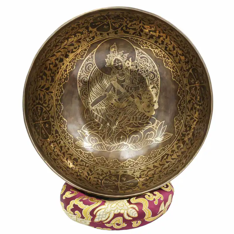 Green Tara carved Jambati singing bowl