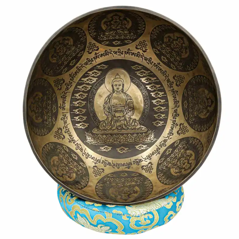 Bol Jambati bouddhiste sculpté représentant le Bouddha Amitabha