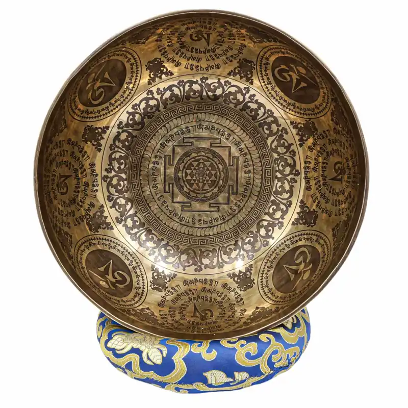 Bol chantant jambati en métal gravé de yantra bouddhiste
