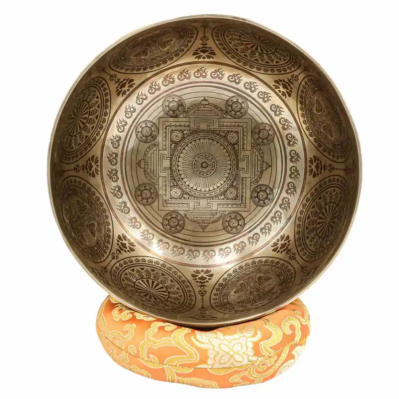 Bol chantant jambati avec yantra sculpté de 10 cm