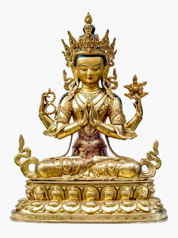 Statue traditionnelle en cuivre de Chenrezig