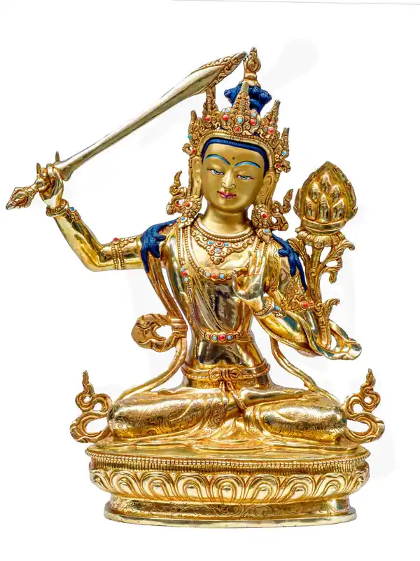 Statue traditionnelle en cuivre de Manjushri