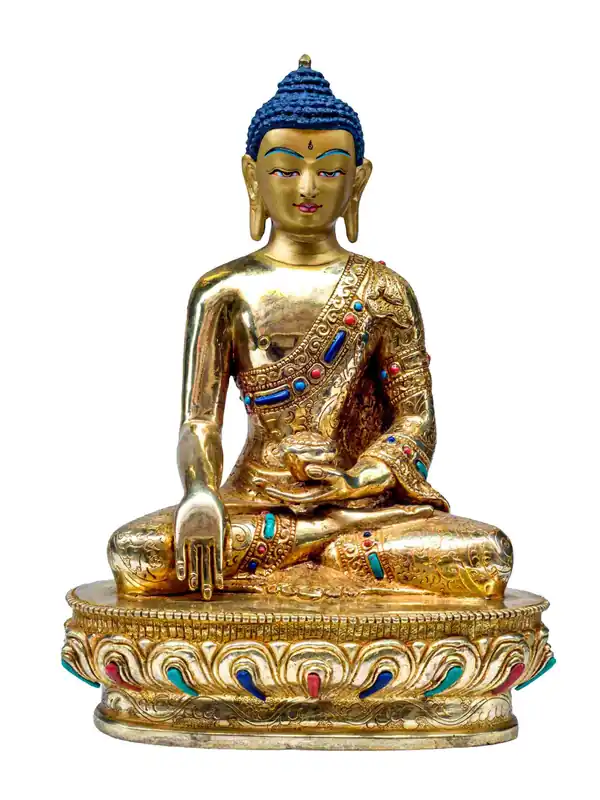Statue en cuivre de Shakyamuni Bouddha, fabriquée à la main au Népal.