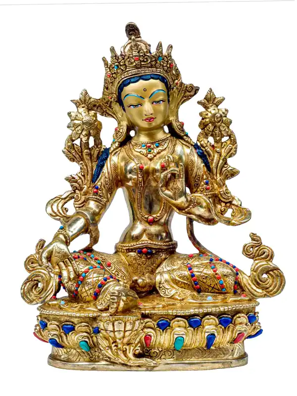 Statue rituelle de la déesse Tara verte du Népal