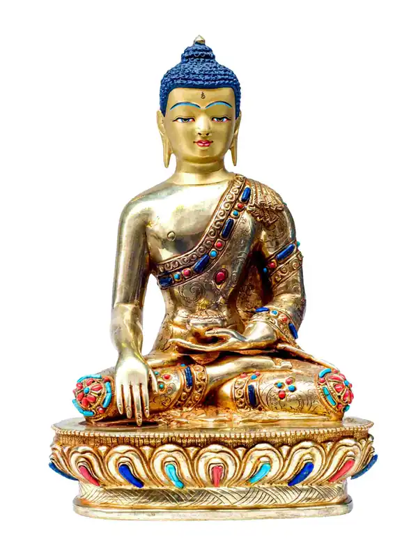 Statue en cuivre de Shakyamuni Bouddha, rituel, provenant du Népal.
