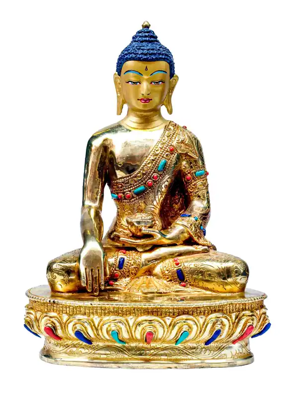 Statue traditionnelle en cuivre de Shakyamuni Bouddha du Népal