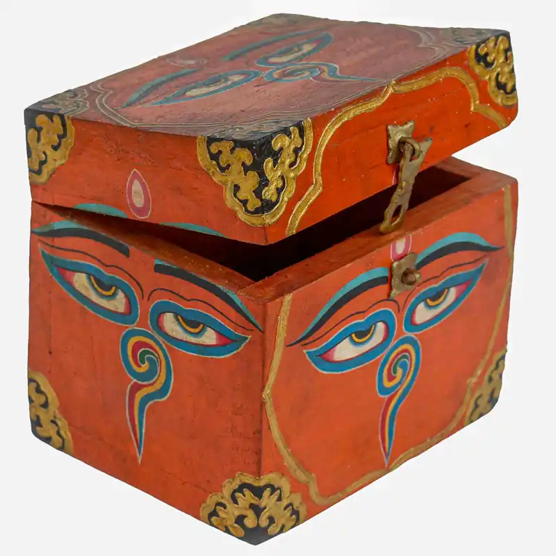 Boîte en bois avec un design d’œil de Bouddha