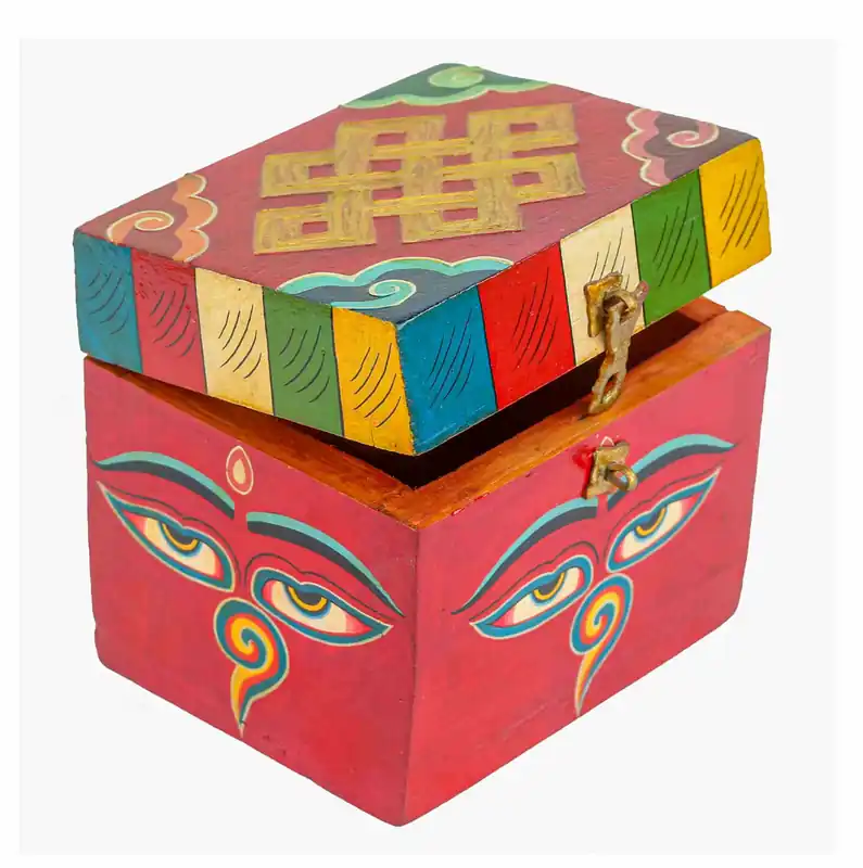 Boîte en bois avec un œil de Bouddha