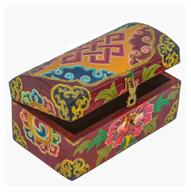 Boîte en bois avec motif de lotus