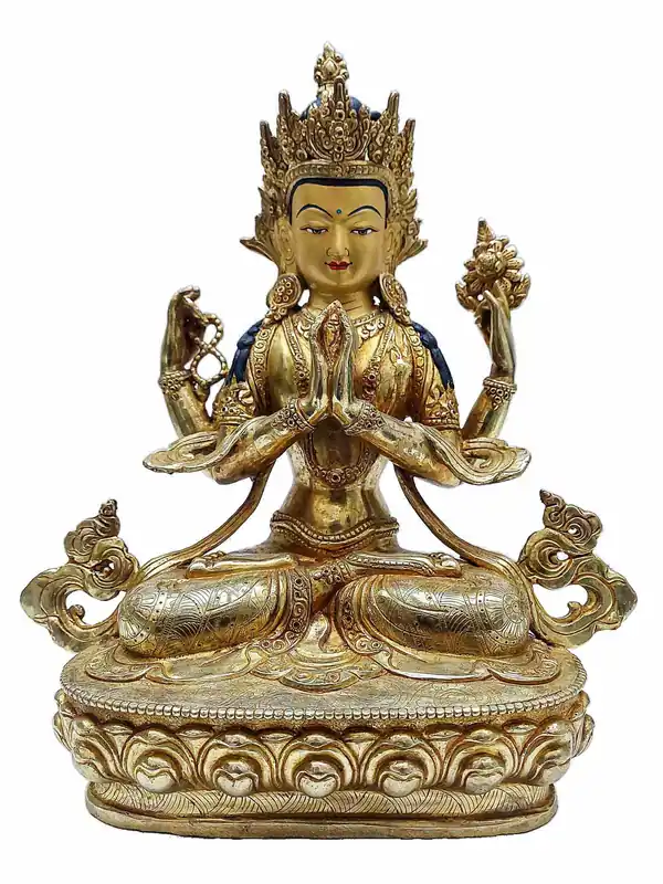 Statue en cuivre du Bouddhiste Chenrezig