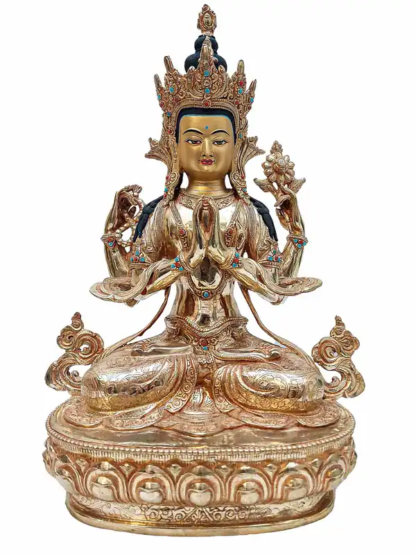 Statue en cuivre de Chenrezig tibétain