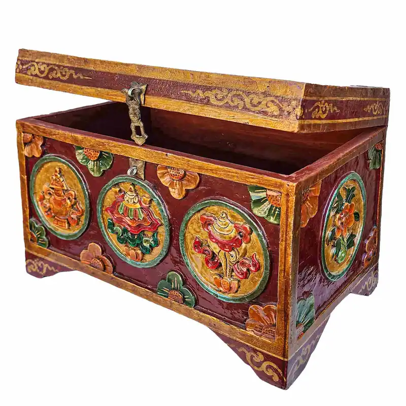 Boîte tibétaine avec motif de symbole auspicieux